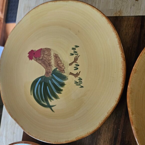 CHARMING CHICKEN ROOSTER SALAD/BREAD PLATE FREE RANGE 8.5 INCH RUSTIC - Picture 4 of 6